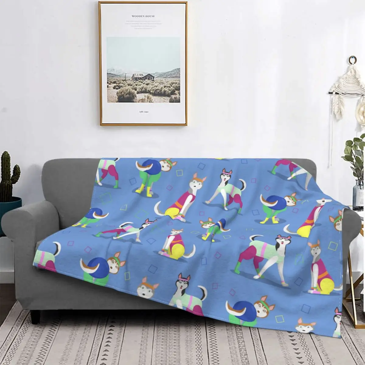 

Blue Pattern With Husky Dogs Blanket Coral Fleece Plush Summer Cute Dog Ultra-Soft Throw Blanket for Bed Office Plush Thin Quilt