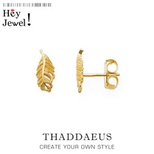 Серьги-гвоздики золотого пера, гламурные украшения в стиле Thomas Модные Качественные украшения для Для женщин, Ts подарок в 925 пробы серебро, Супер предложения