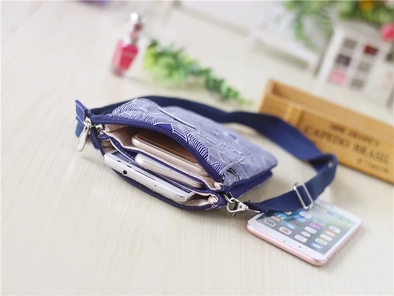 Women Leaf Large Screen Mobile Phone Bag  Capacity Canvas Messenger Bag Ladies Shoulder Bag