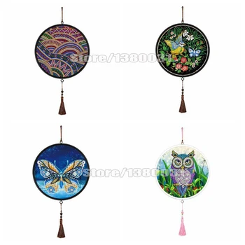 

5D DIY fringed diamond painting with round frame peacock owl pattern diamond embroidery cross stitch home decoration LP101