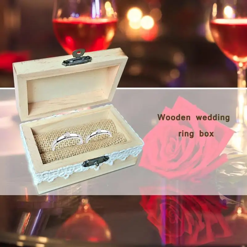 Обручальное кольцо Коробка Подарочная чехол Подпись ваши имена и дата деревянный Винтаж с кольцом-держателем для Обручение на День святого Валентина