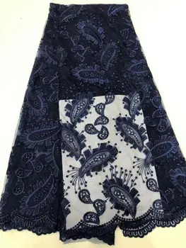 

2020 Latest Royal Blue Tulle Lace Fabric High Quality Europe And American Fashion Fabric With 3 d flowers French lace Fabrics