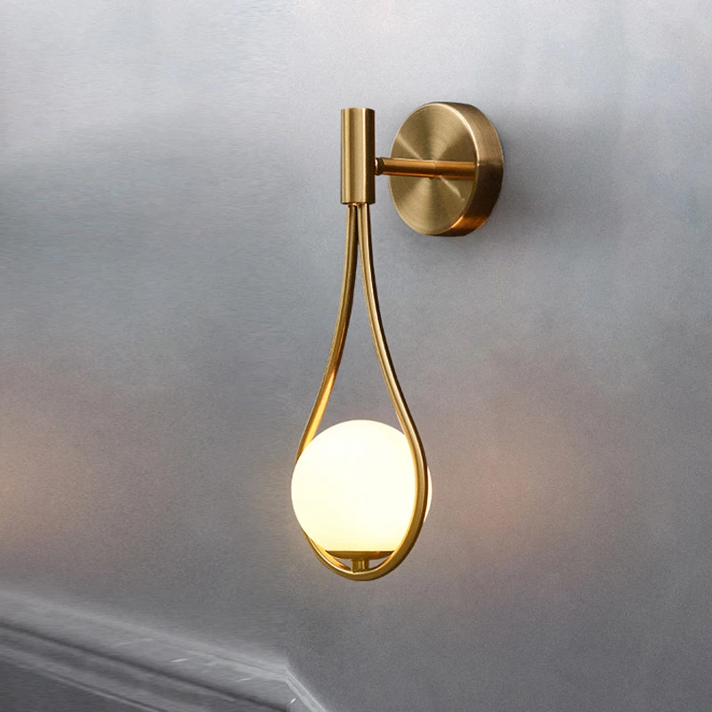 

Nordic Modern Wall Lamp Glass Lampshade Bedside Brass Metal Bedroom Deco Light For Bedside Reading Stairs Corridor Lighting