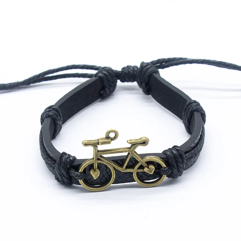Черный велосипед браслет для мужчин и женщин ручной работы Переплетения Кожаный веревочный Шарм с изображением велосипеда браслет ювелирные аксессуары