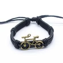 Черный велосипед браслет для мужчин и женщин ручной работы Переплетения Кожаный веревочный Шарм с изображением велосипеда браслет ювелирные аксессуары