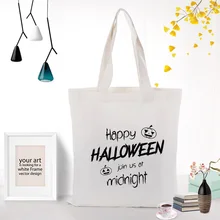 Брезентовая Сумка На Хэллоуин, детский подарок, конфетная сумка, текст, сделай сам, на заказ, напечатанная сумка для покупок с логотипом, эко многоразовая сумка, переработанная