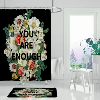 

Flower rose shower curtain bathroom curtain fabric with hook waterproof polyester
