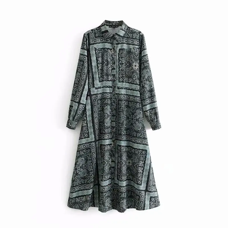 

2019 Spring New Products Women's Dress Western Style Printed Non-symmetrical Design Long Dress