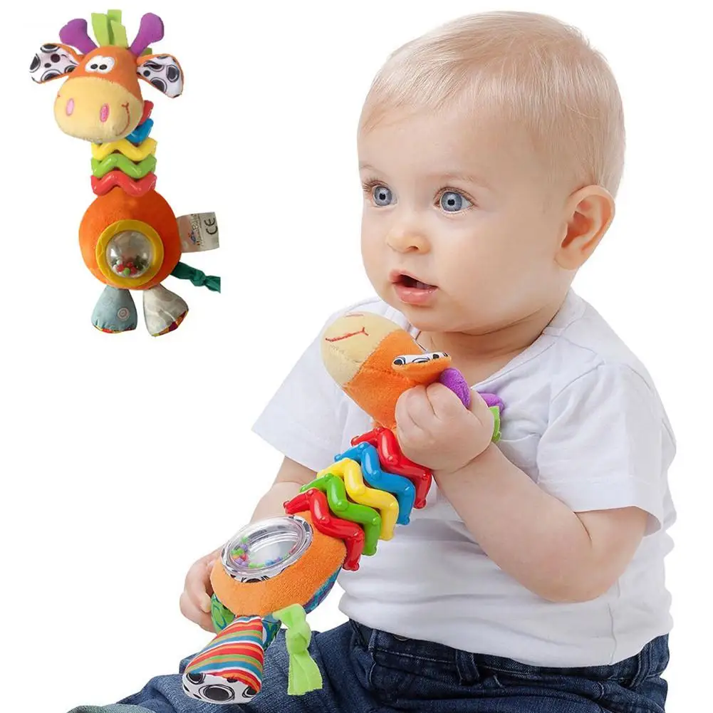 Kuulee Baby Rattles Soft Plush Giraffe Doll Baby Hand Grabbing Shaking