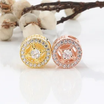 

Original 925 Sterling Silver Bead Fashion Retro Rose Gold With Crystal Beads Fit Pandora Women Bracelet & Necklace Diy Jewelry