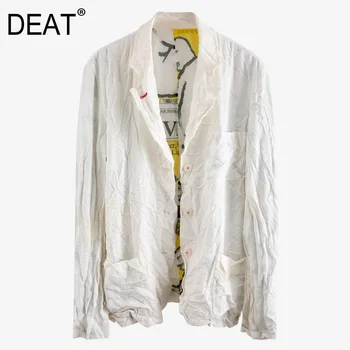

DEAT 2020 new summer and autumn turn-down collar full sleeves printed covered buttons blazer sunscreen protection 7A05207L
