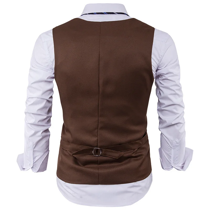 Стиль Мужская мода Slim Fit однорядные три пряжки сплошной цвет джентльмен костюм жилет M16