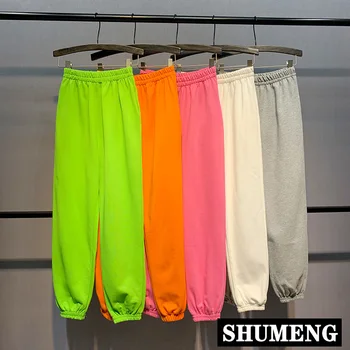 

Plus Size Candy Color Sweatpants Female Loose Beam Feet Elasitc waist Harem Trousers 100% Cotton Ankle Sprots Pants Students