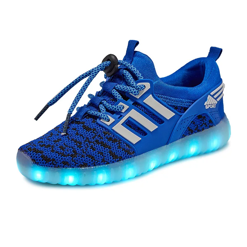 Размер 25-37 Дети led обувь для мальчиков девочек USB зарядное устройство Schoenen дети обувь Enfant светящиеся кроссовки с светильник подошва - Цвет: 1706-Blue