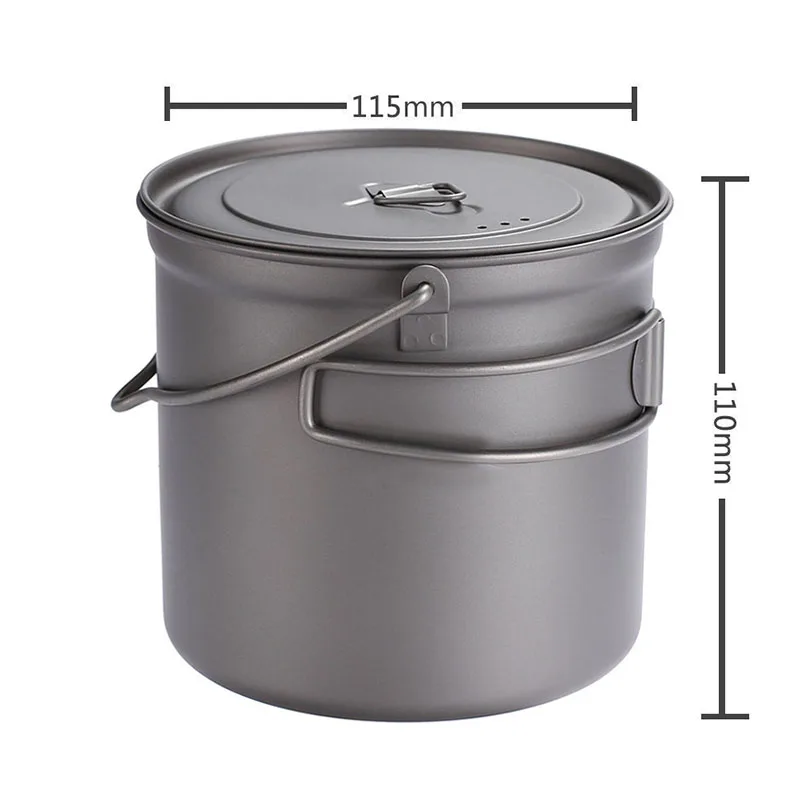

1100ml Titanium Camping Cooking Pot Picnic Cookware With Handle Lid Ultralight