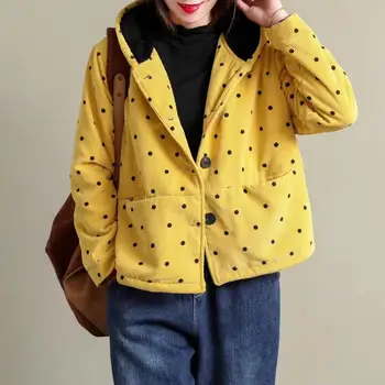 

Women Jackets dolka polt printing plus thick velvet hooded jacket