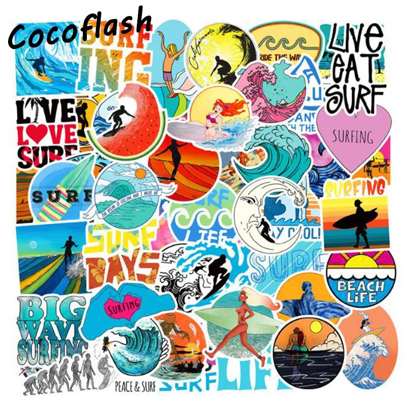 50PCS Outdoor Adventure Summer Surf Beach Stickers For Car Styling Motorcycle Phone Laptop Travel Luggage DIY TOY Sticker
