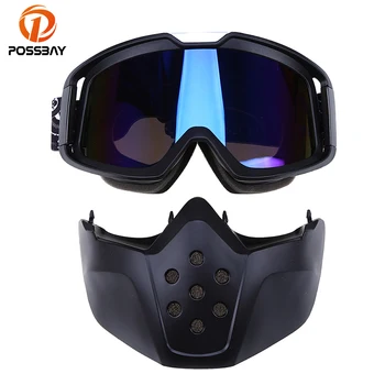 

POSSBAY Detachable Glasses Mask Ski Skate Snowboard Oculos Motocross Goggles Gafas For Open Face Motorcycle Helmet Mask Goggles