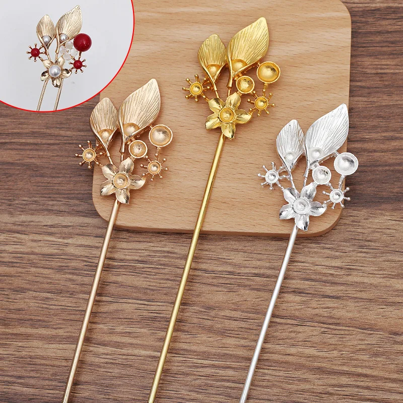 

10 PCS 38*51mm Gold/Silver Plated Flowers Leaf Hair Sticks DIY Handmade Metal Alloy Retro Hair Accessories For Jewelry Making