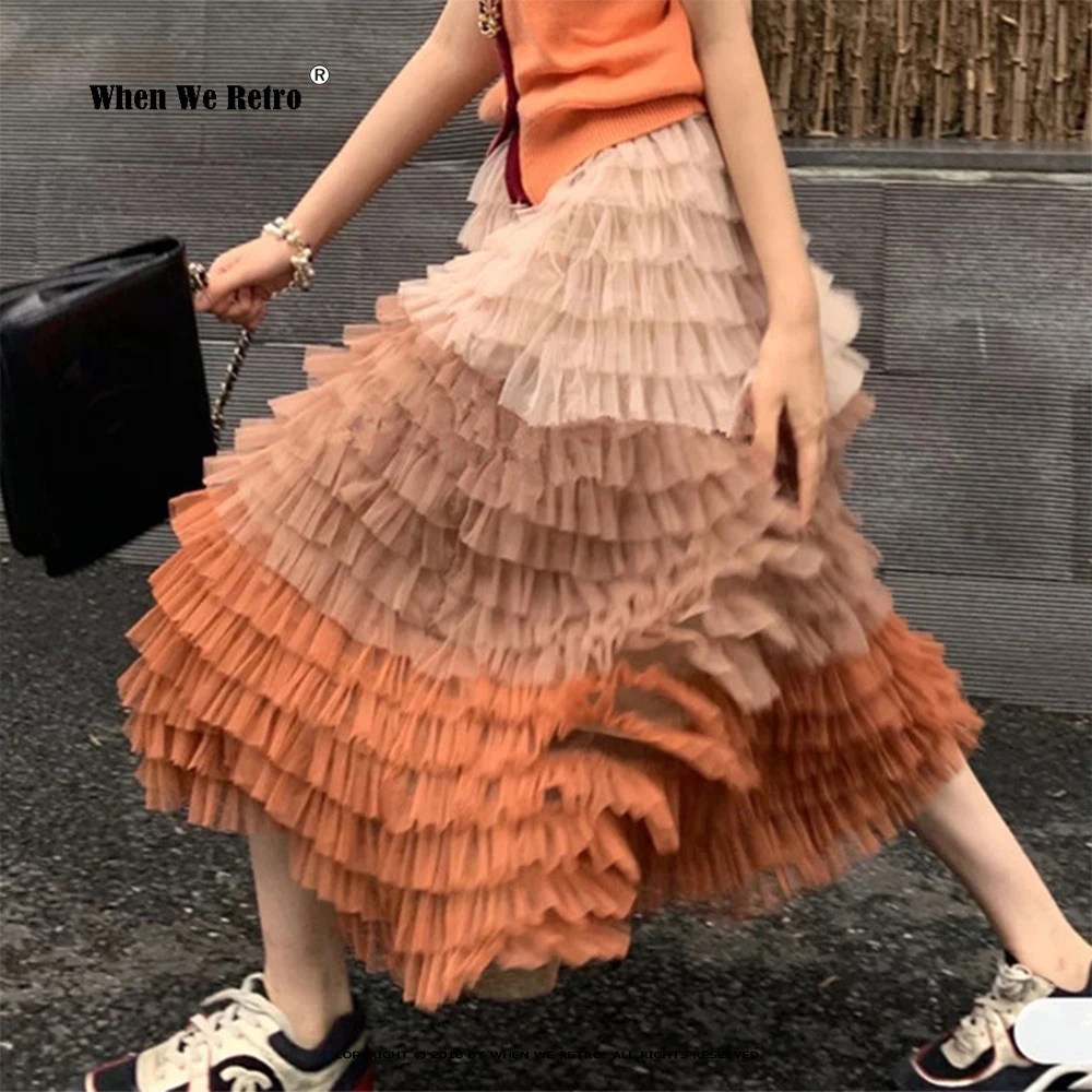 

Gradient Color Purple Grey Blue Orange Women Ladies Long Skirts VD2668 Pretty Princess Wedding Party Midi Skirt Jupe
