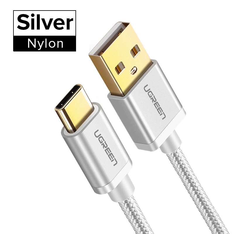 Nylon Silver Ugreen usb type C кабель USB C кабель передачи данных для быстрой зарядки для samsung Galaxy S9 S8 Plus мобильный телефон зарядное устройство кабель для Xiaomi Mi 8 - Цвет: Nylon Silver