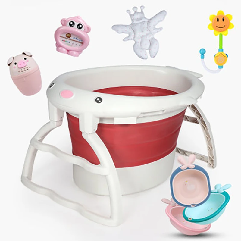 8 set Baby Bathtub Portable Collapsible Toddler Bath Tub Foldable
