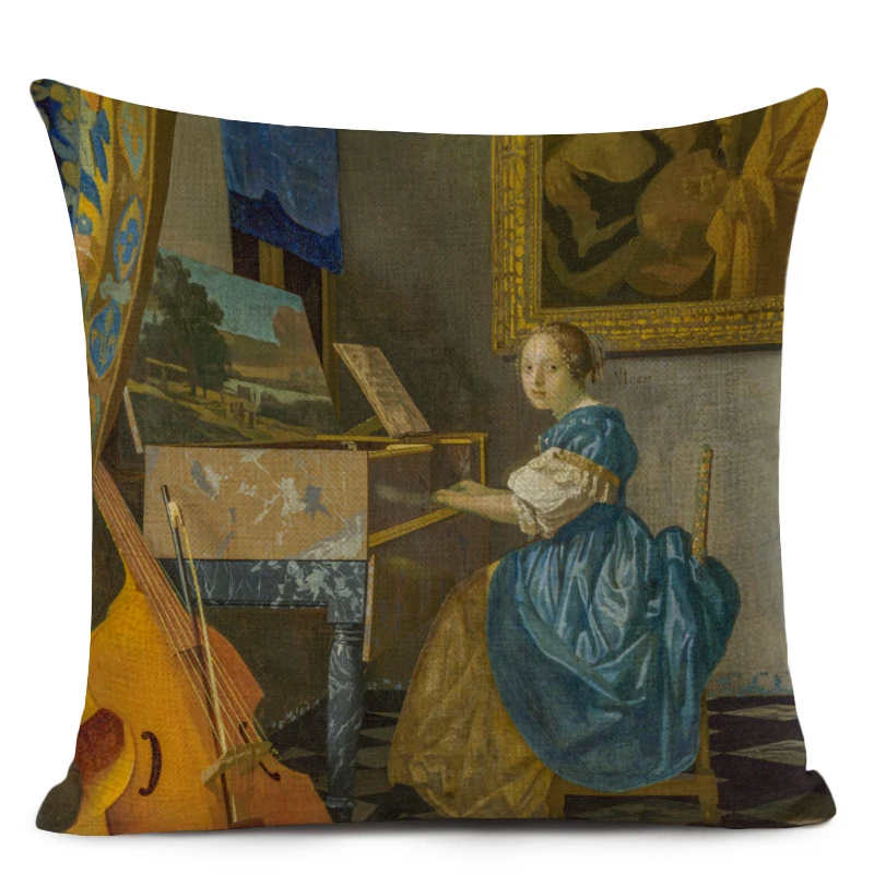 Vermeer, картина маслом, художественное украшение, наволочка для подушки, для девочек, с жемчугом, серьги, с принтом, наволочка, льняная наволочка для подушки, для домашнего декора
