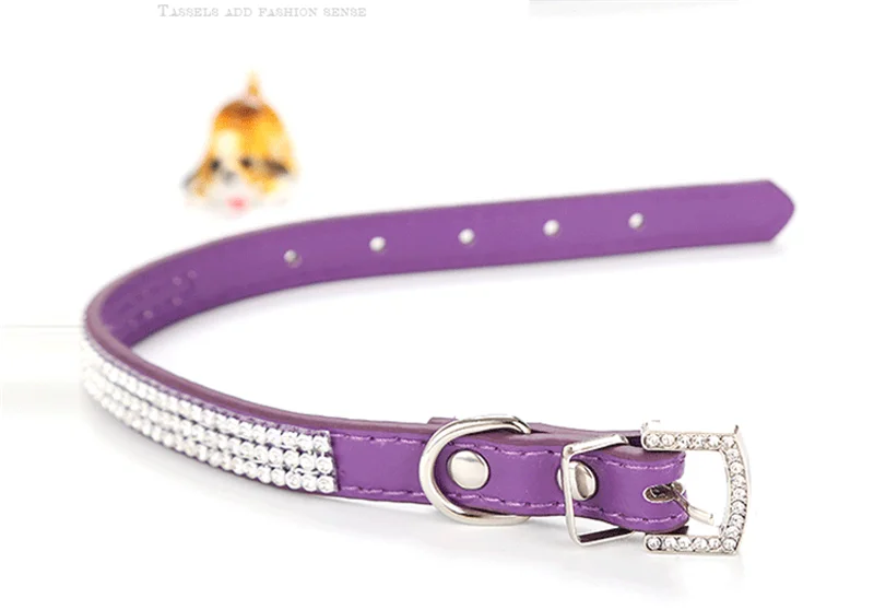 Bling Rhinestone Puppy Cat Collars Adjustable PU Leather Kitten Collar For Small Medium Dogs Cats Chihuahua Pug Yorkshire