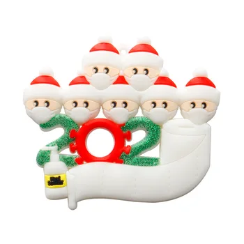 

10PCS 2020 Quarantine Mini Christmas Ornament Personal Family DIY Hanging Pendants Santa Claus With Mask Xmas Tree Decoration