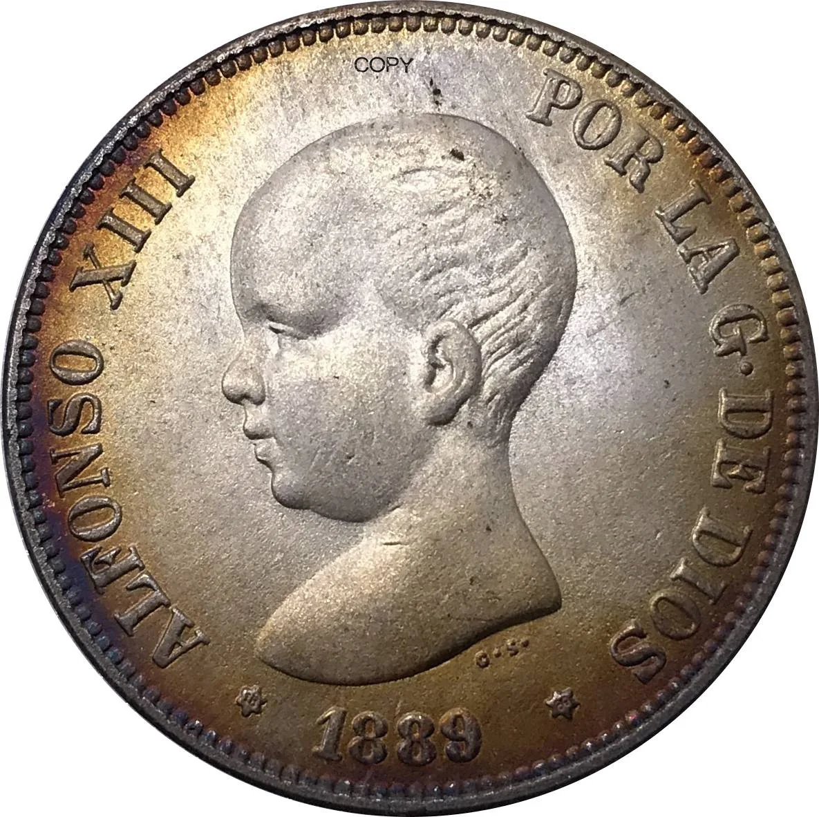 Испанская монета 1889 MP M Испания 2 песеты-Альфонсо XIII 1-й портрет Мельхиор покрытый
