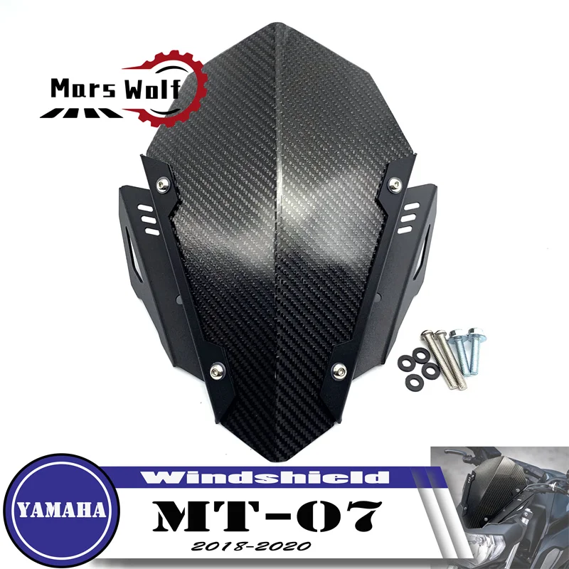 

Motorcycle Sports Touring Real Carbon Fiber Windshield WindScreen Deflector Fits For YAMAHA MT-07 MT07 2018 2019 2020 FZ07 FZ-07