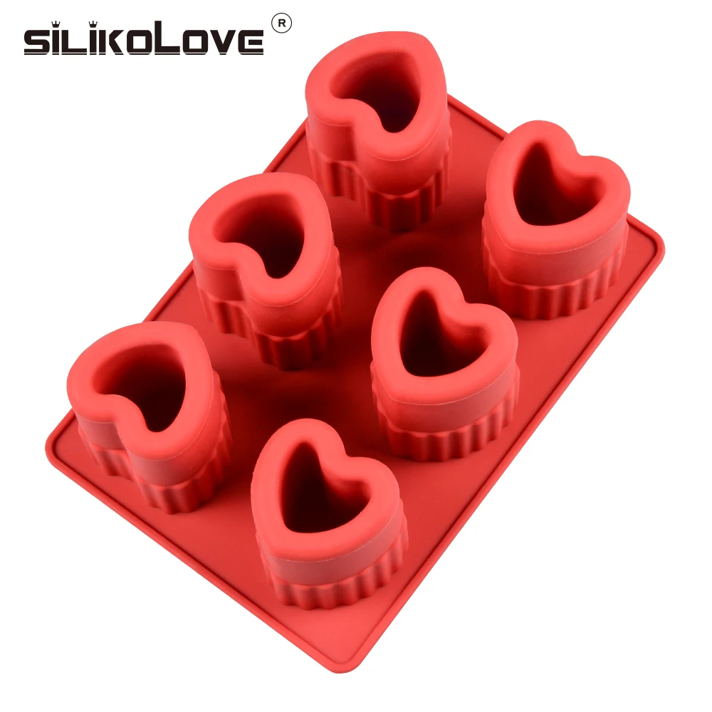 

SILIKOLOVE 6 Cavity 3D Heart Shape Large Silicone Ice Cube Maker Ice Mold Tray Mould for DIY Making Frozen