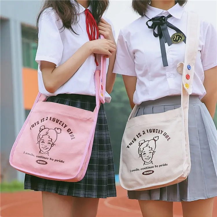 

Canvas Bag Student Korean-style Ulzzang Shoulder Bag WOMEN'S Bag Literature And Art INS Japanese-style Messenger Bag Shoulder Ba