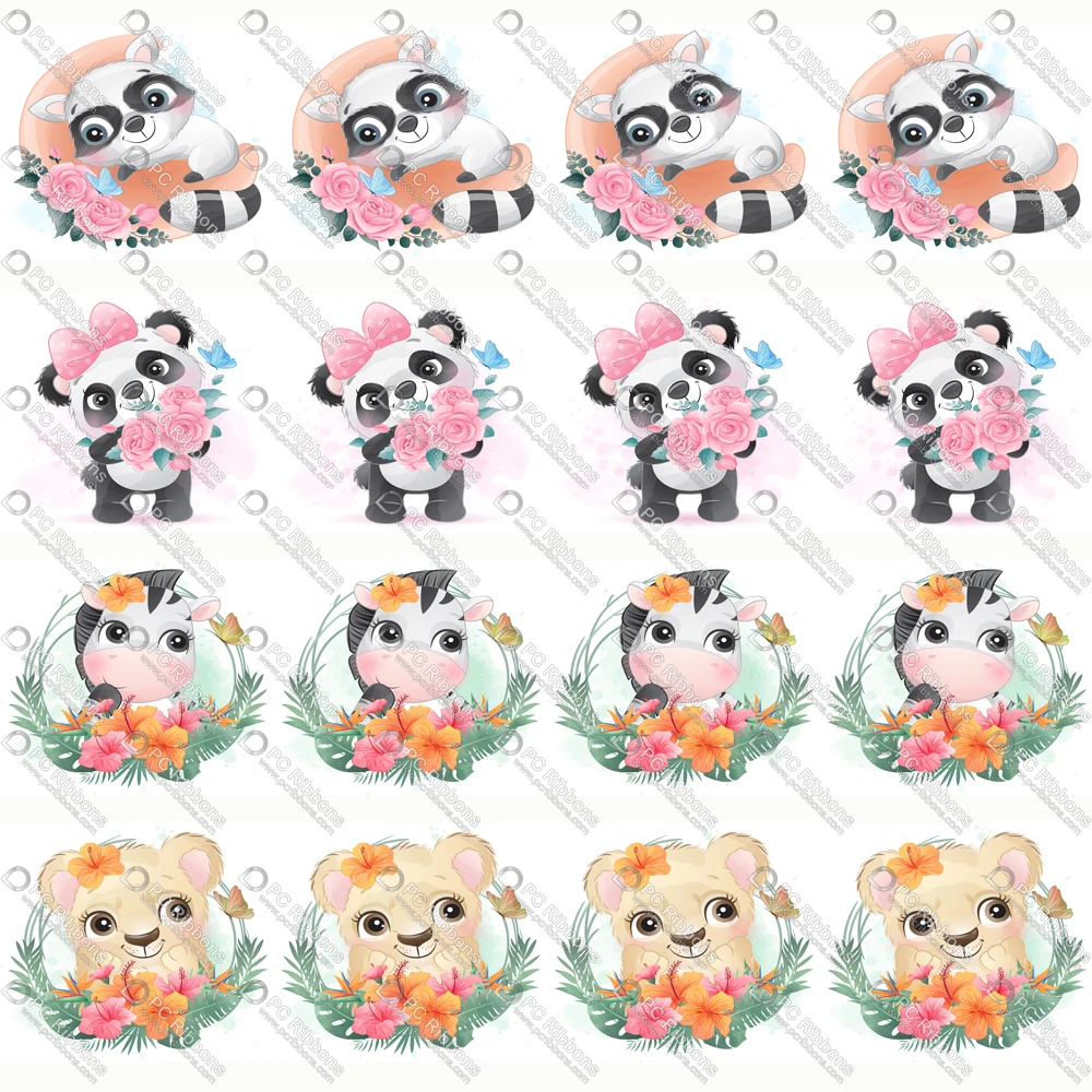 

1-1/2" Cute Panda Printed Custom Design Cartoon for DIY Crafts Hair Bow Lanyard/Satin /3" Grosgrain Ribbon CA232