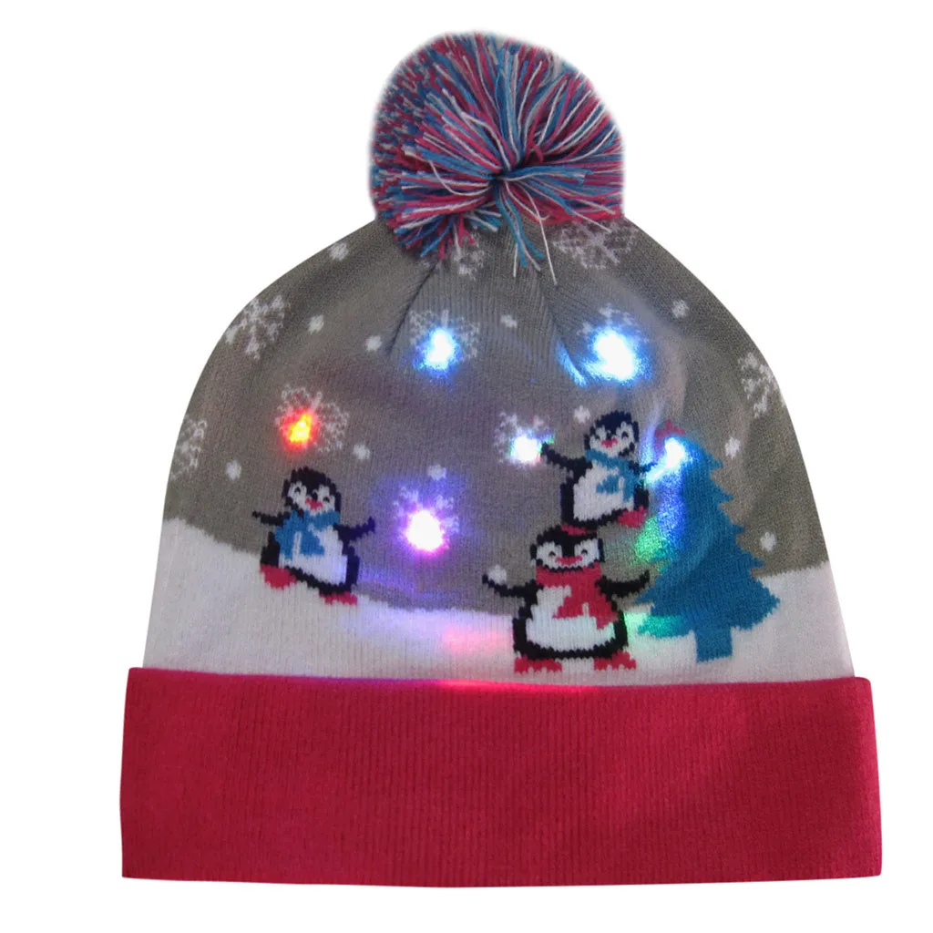 Светодиодный Рождественский головной убор, шапочка, свитер, Рождественская Шляпа Санты, светящаяся вязаная шапка для детей, взрослых, для рождественской вечеринки, 93 - Цвет: B