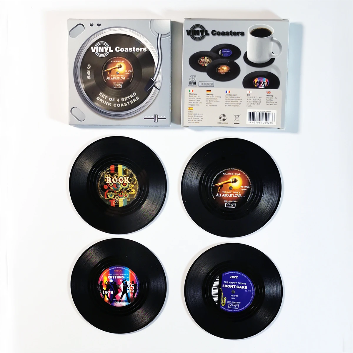 6pcs Anti-slip Retro Cup Mat Vinyl Record Coasters Music Drink Holder Mug Table Placemat Heat-resistant Non Slip ROCKABILLY