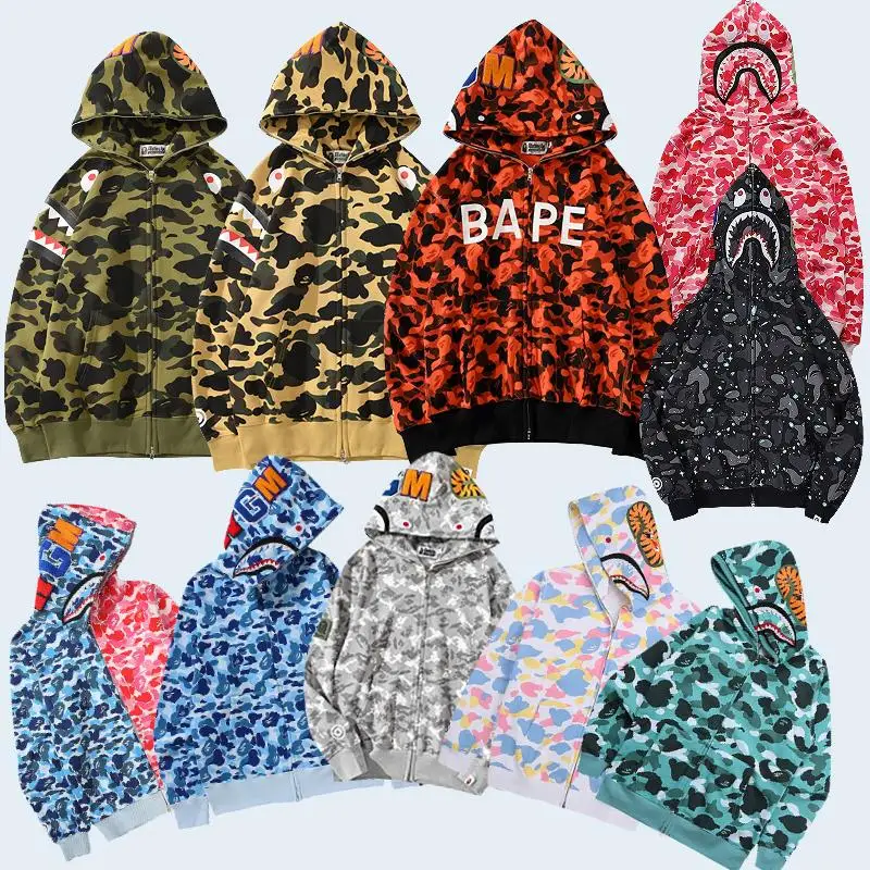 Камуфляжная толстовка с капюшоном BAPE Tide головой акулы | Мужская одежда