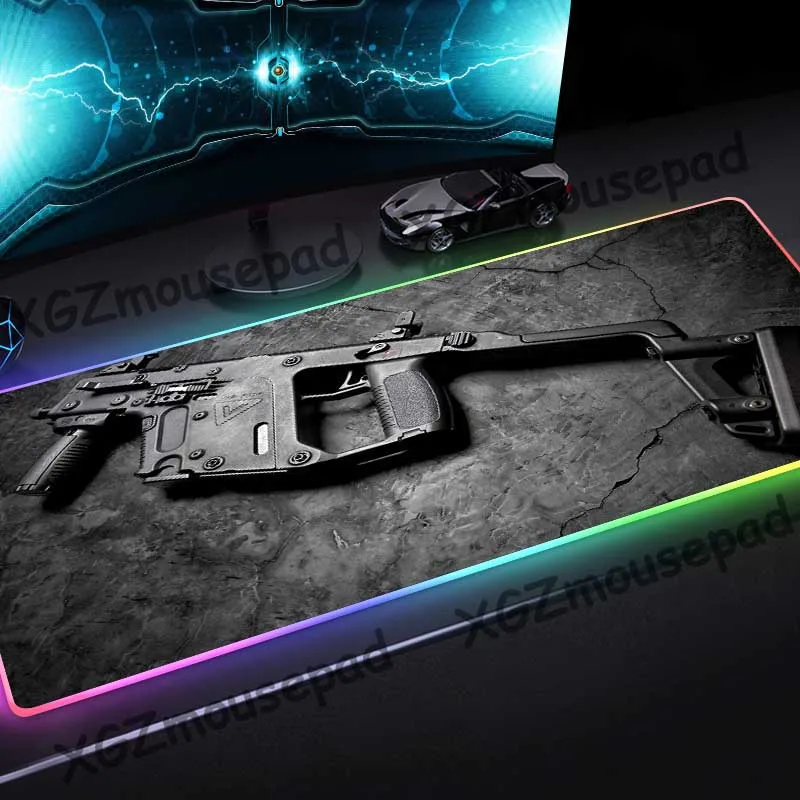  XGZ Large RGB Mouse Pad Black Lock Edge Submachine Gun HD Custom Office Computer Desk Mat Rubber No