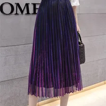Вечерние плиссированные юбки, тканевые вечерние платья, мигающая сетчатая ткань, плиссированные юбки волшебного цвета, винтажная кружевная Женская юбка