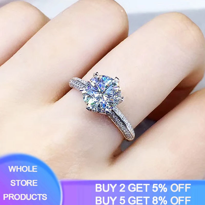 

YANHUI With Certificate Top Rount Cut 2 Carat Created Diamond Rings for Women Silver 925 Jewelry Zirconia Gemstone Ring Gift