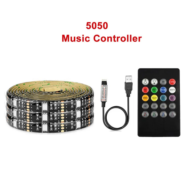 5 В USB Светодиодная лента 5050 RGB сменный светодиодный ТВ фоновый светильник ing 50 см 1 м 2 м 3M 4M 5 м DIY гибкий светодиодный светильник лента струнный светильник ing - Испускаемый цвет: Music Controller Set