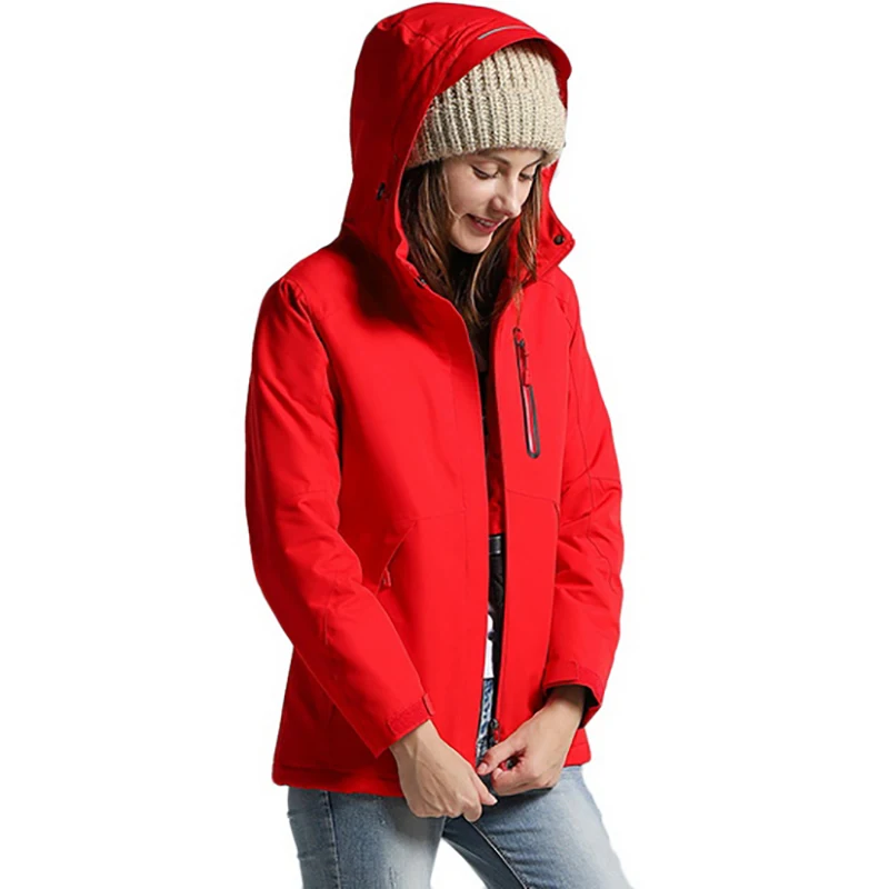 women red Зимние USB Инфракрасные куртки с подогревом для мужчин и женщин, ветрозащитная Водонепроницаемая ветровка флиса, повседневная куртка с капюшоном, мужская одежда - Цвет: women red