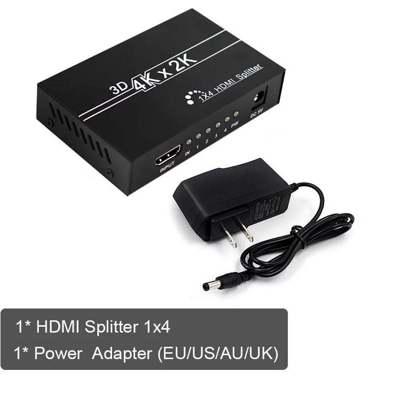 Full HD 1080P HDMI сплиттер 1x4 HDMI 1HDMI К 4 HDMI 1 в 4 Выход HDMI дистрибьютор с блоком питания для HDTV, DVD плеера, PS4 и т. Д - Цвет: 5V US Plug