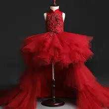 Винтажное платье с цветочным узором для девочек на свадьбу; вечернее детское платье принцессы; праздничное платье с длинным шлейфом; Детские платья; официальная одежда