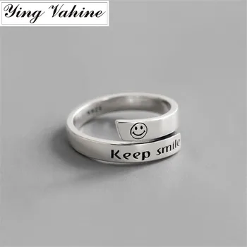 

ying Vahine 100% 925 Sterling Silver "Keep Smile" Open Rings for Women