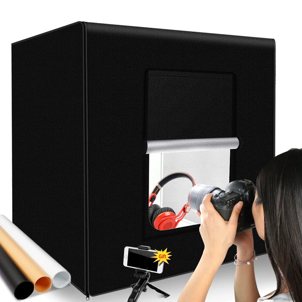 Iluminação portátil de led 60*60*60cm, caixa iluminadora para fotografia, estúdio fotográfico, softbox, fundo branco tiro de produto