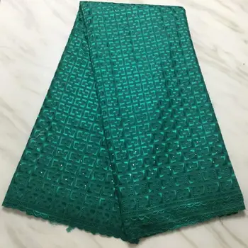 

Teal Green African 100% Cotton Lace Fabric Latest Swiss Voile Lace In Switzerland With Stones For Men Women Dress Party 5 Yards