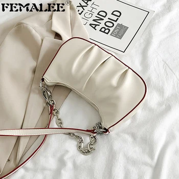 

New Fashion Pleated Baguette Underarm Bag Women Designer Chains Shoulder Bags Simple Solid Color Armpit Bag Small Clutch Purses