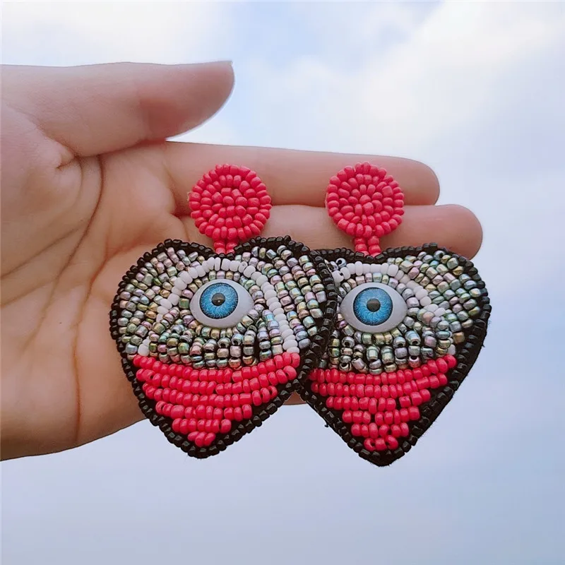 SEDmart, женские серьги-капли ручной работы с сердечками и бусинами, в богемном стиле, турецкий синий глаз, большие массивные ювелирные изделия, свадебный подарок