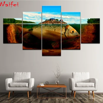 

5 Pieces Abstract art fish landscape diamond painting 5d Diy Cross Stitch full square round Diamond Embroidery diamond art home